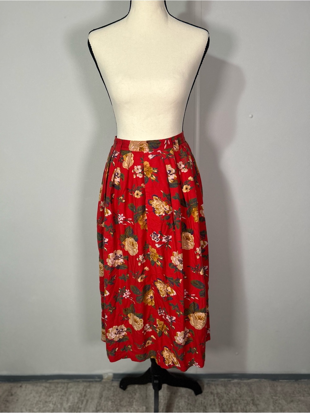 Vintage Red Floral Midi Skirt